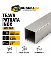 Teava patrata inox AISI 304, 25 x 25 x 1.5 mm, 6 metri Teava patrata inox AISI 304, 25 x 25 x 1.5 mm, 6 metri